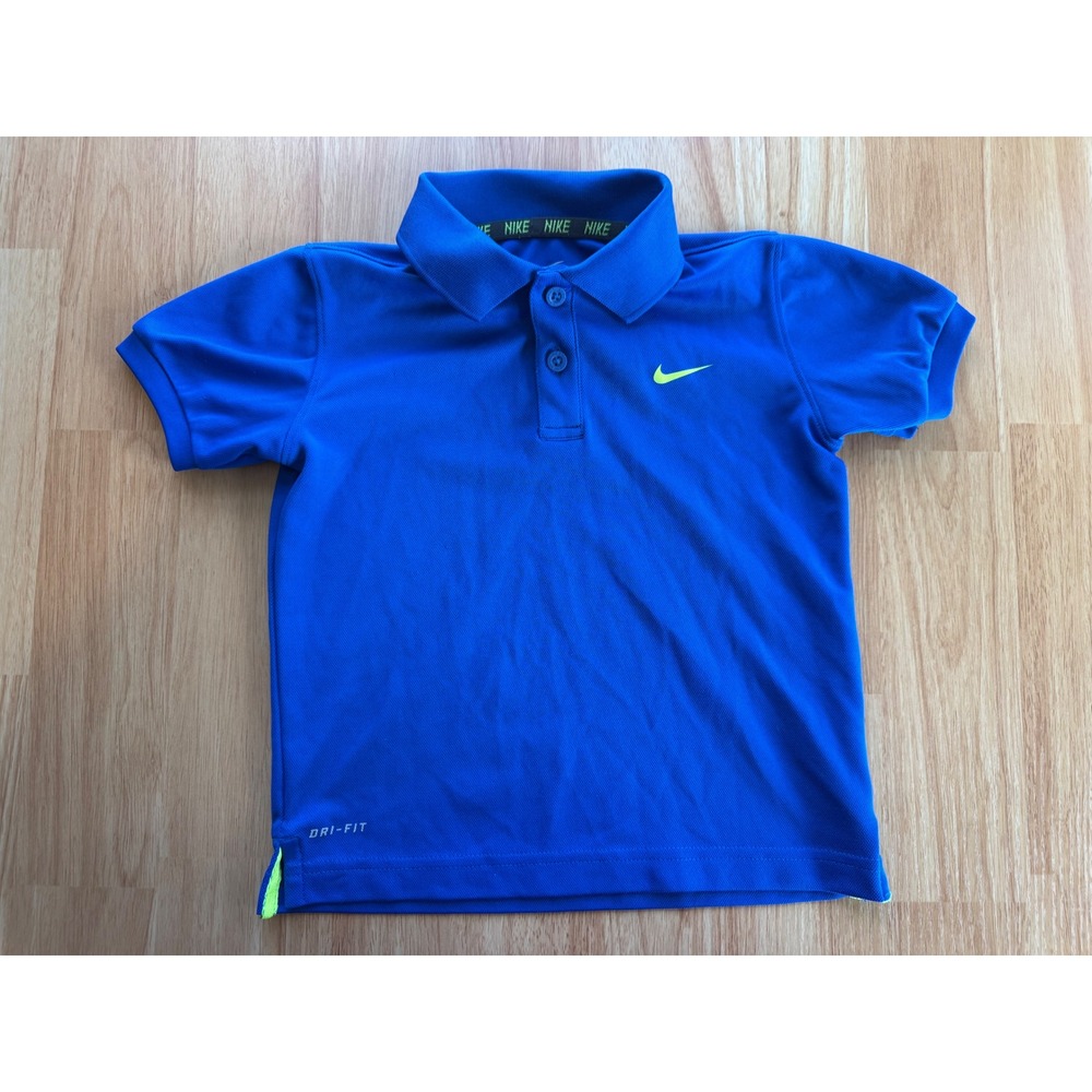 Nike Dri-FIT Kids Polo Shirt Size 4 XS Blue Neon Green Swoosh Athletic Golf